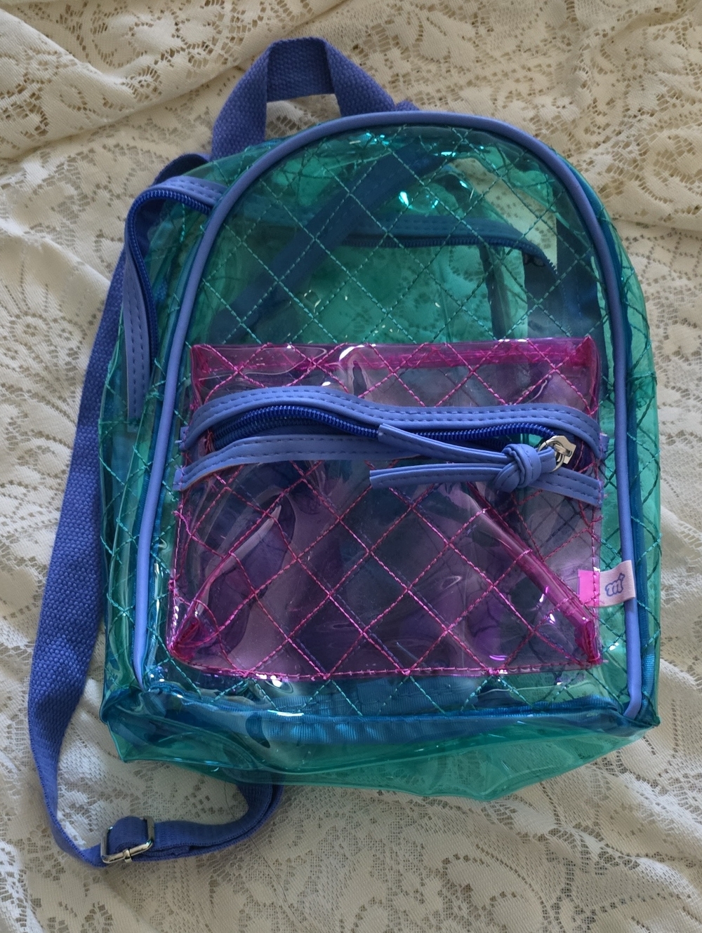 Iridescent Clear Mini Backpack with Pink Front Pocket